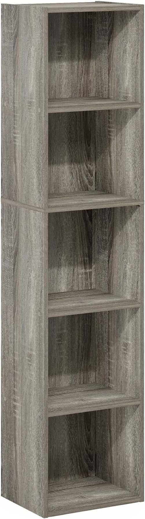 Furinno PASIR Book Shelf, 5-Tier Tall Narrow Bookshelf, Open Shelves Bookcase