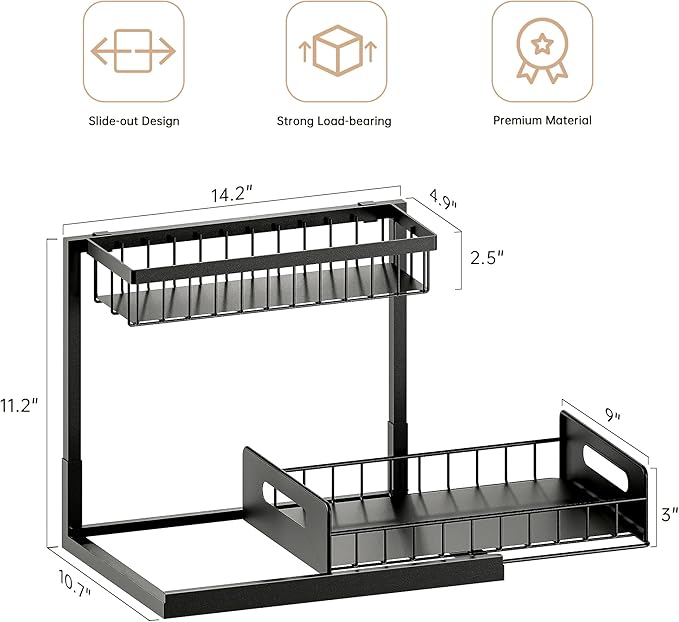 Under Kitchen Sink Organizer 2 Tier, Pull Out Under Sink Organizers and Storage