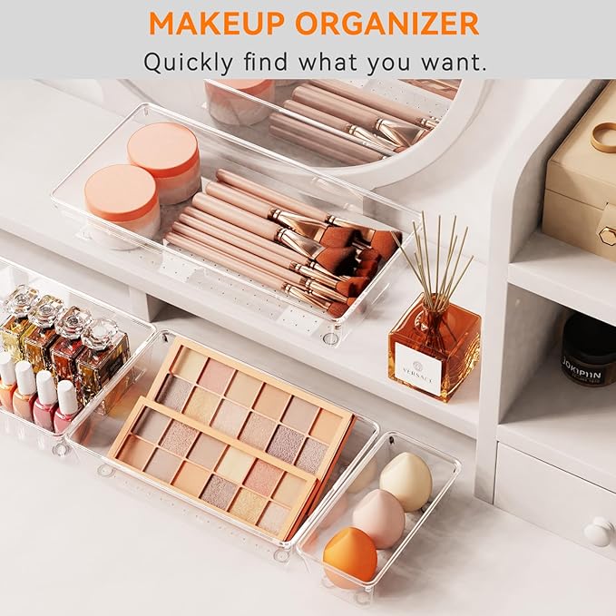 16 Pack Large Clear Plastic Drawer Organizer Bins