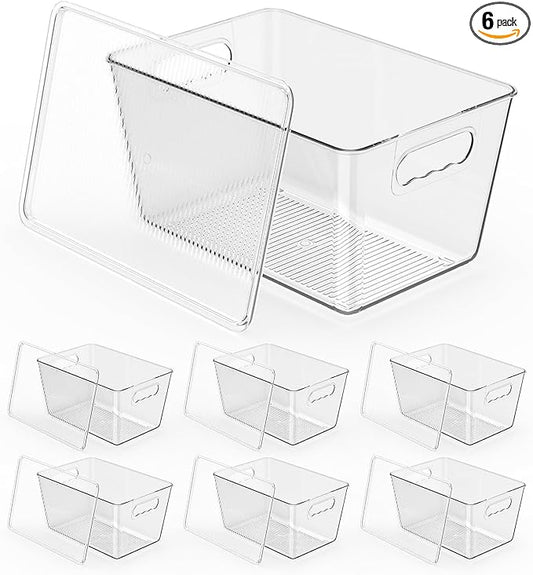 6 Pack Clear Stackable Storage Bins with Lids
