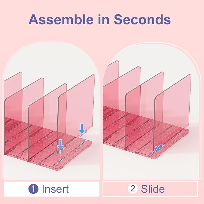 SortNStore Purse Organizer for Closet: Shelf Dividers Adjustable Acrylic Bag Closet Organizers and Storage Pink 4 Bases 14 Shelves