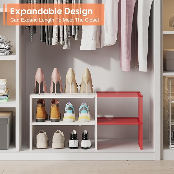 2-Tier Expandable White Shoe Rack Organizer for Closet