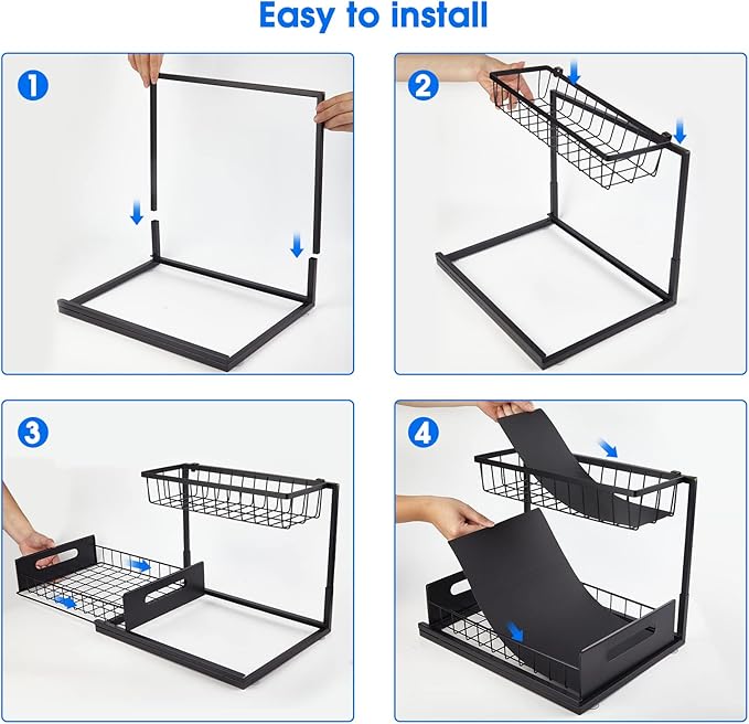 2 Pack Under Sink Organizer, 2 Tier Pull-Out Cabinet Storage Shelf, Black