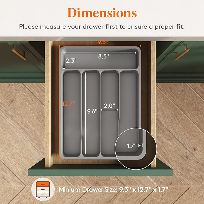 Lifewit Silverware Organizer with Lid, Covered Utensil Tray for Kitchen Drawer and Countertop, Plastic Cutlery and Flatware Storage Box for Spoons Forks Knives Holder Case, 23 x 32 cm, Gray