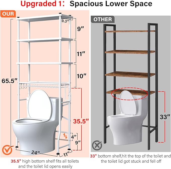 Over the Toilet Storage shelf, 4-Tier Bathroom Organizer Rack