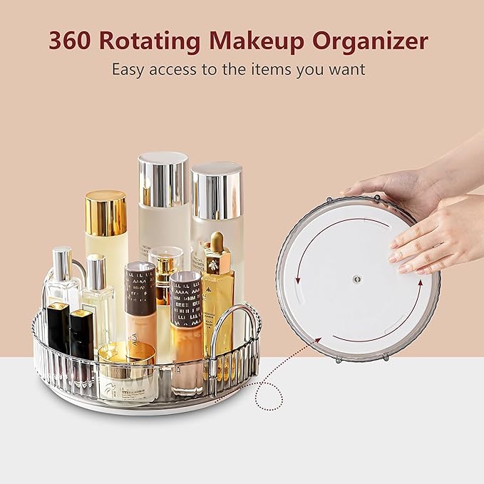 INVSSENE Corner Bathroom Countertop Organizer, Vanity Organizer Trays for Counter, Makeup Organizers, Perfume Tray, Skincare Shelf Storage Gifts for Women Girl Student (Smoky Gray 1 Tier)