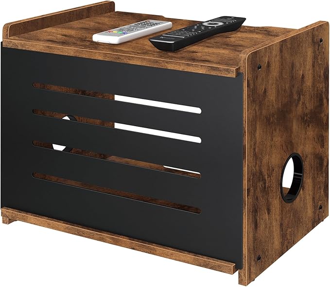 Homode Router Shelf, Wood Wifi Box Hider, Projector Shelf Stand, Router Modem Storage Box Power Strip Cable Management Hider Rack, Routers Cover Organizer for Office Home, Rustic Brown