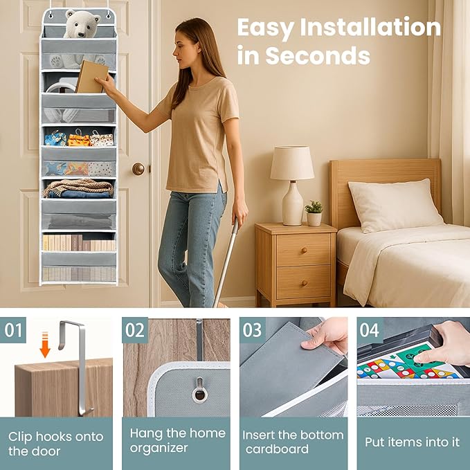 Sturdiness Over The Door Organizer, 5 Shelves & 8 Side Pockets