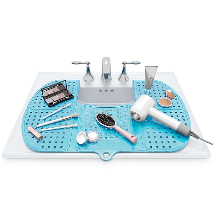 Sink Topper Bathroom Sink Cover for Counter Space & Storage Saver | RV Must Haves | Silicone Foldable Beauty Makeup Brush Cleaning Mat | Hot Tools | RV Sink Cover | Large, Pacific Blue