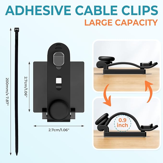 Cable Clips Management Kit, 15 Cable Holder With Silicone Cord Ties