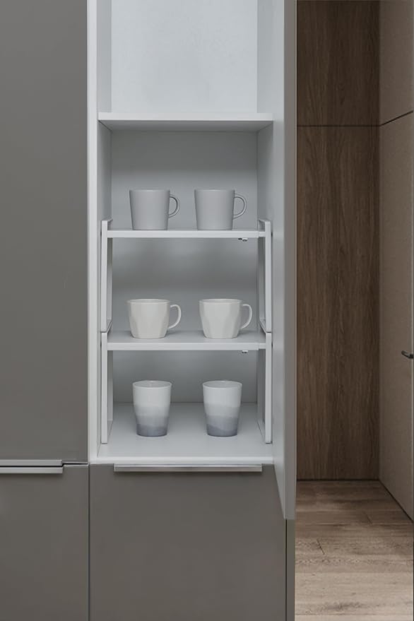 Nxconsu Cabinet Shelf Organizer Expandable, 12 Inch Deep Adjustable 13 to 24 Inch Metal Shelf Riser for Kitchen Pantry Cupboard Countertop Under Sink, Heavy Duty Stackable Storage Rack, White