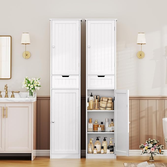 67" Tall Bathroom Cabinet, Storage Cabinet with 2 Doors & 1 Drawer