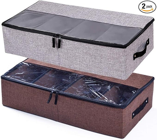 2 Packs Foldable Under Bed Shoes Organizer with Lids
