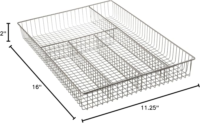 Large Wire Silverware Drawer Organizer Satin Nickel 5 Compartment Grid Utensil