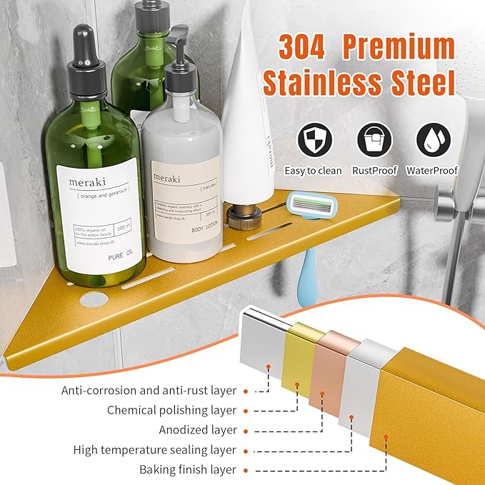 Shower Corner Shelf with Razor Hole, Modern Style Shower Caddy
