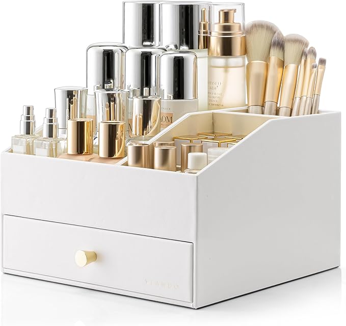 Makeup Organzier, Vanity Organizer with Drawers, Brushes Gifts for Women-White