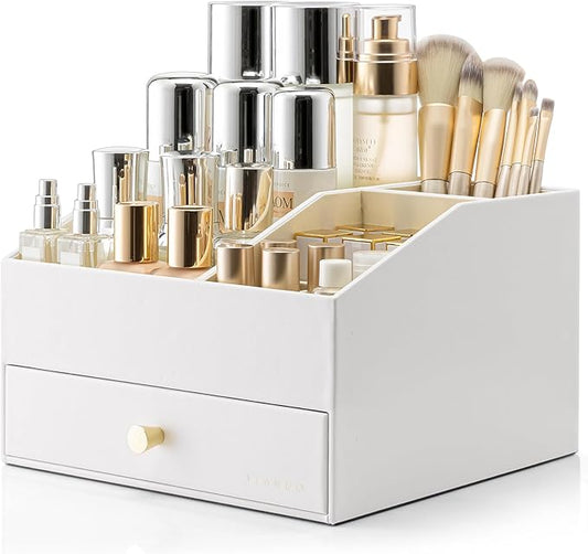 Makeup Organzier, Vanity Organizer with Drawers, Brushes Gifts for Women-White