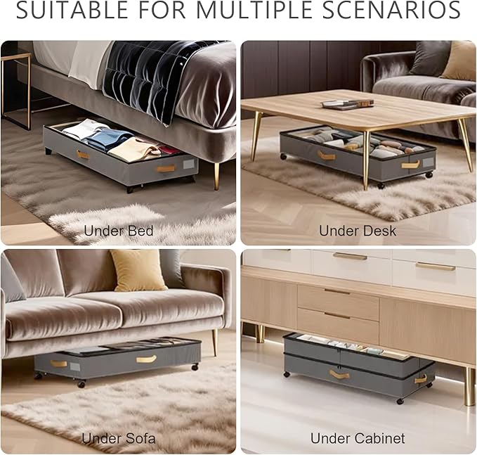Under Bed Storage with Wheels 2-Pack, Grey