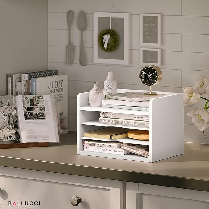File Organizer, 4-Tier Office Desk Organizer, White
