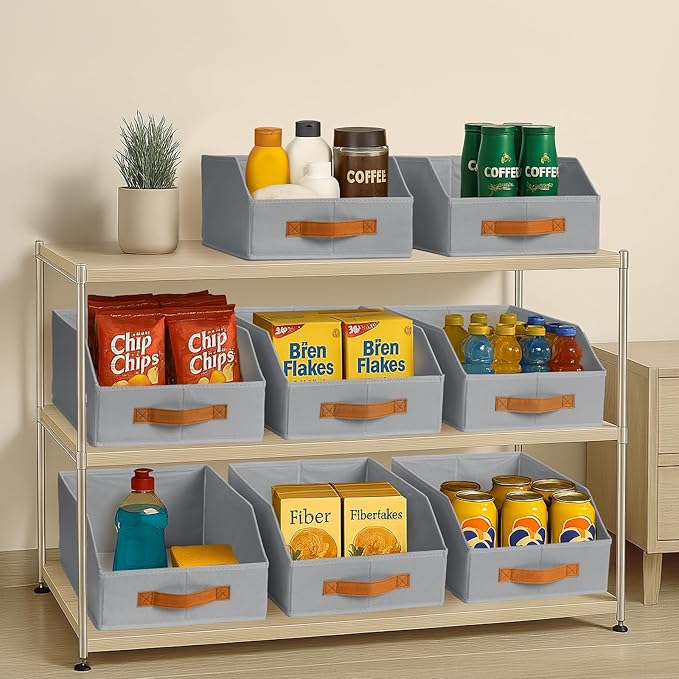 Homsorout Fabric Storage Bins for Organizing - 4 Pack Large Trapezoid Collapsible Storage Bins with Front Handle, Closet Organizers and Storage for Bedroom, Home Shelves, Small Spaces, Grey