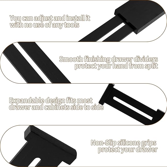 4 pcs Bamboo Kitchen Drawer Dividers Large, Adjustable Black Drawer Organizers