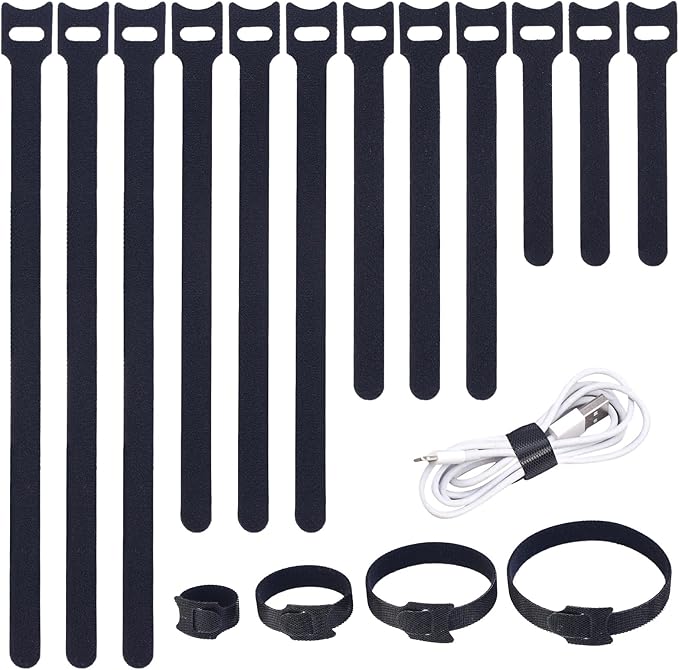 MVYC 200PCS Reusable Cable Ties Wire Ties Cord Organizer Cable Organizer Adjustable Cable Management Black 4+6+8+10 inch