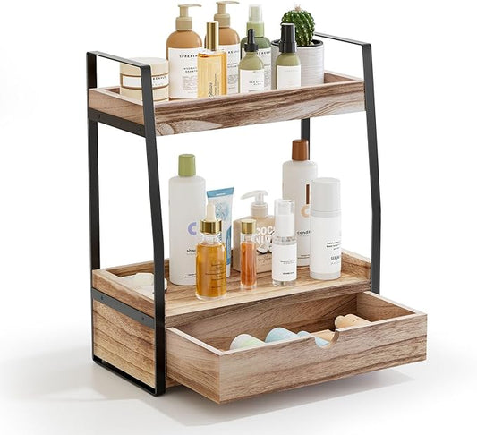 2-Tier Bathroom Organizer Countertop, Bathroom Sink Organizer Countertop, Brown