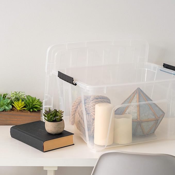 USA 32 Qt Stackable Plastic Storage Bins with Lids, 4 Pack, BPA-Free, Clear
