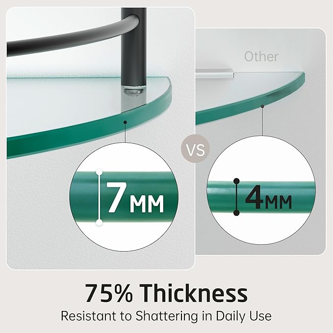 KES Bathroom Glass Corner Shelf Tempered Glass Shelf with Rail Wall Mount Corner Shelf SUS 304 Stainless Steel Matte Black 2 Pack, BGS2101A-BK-P2