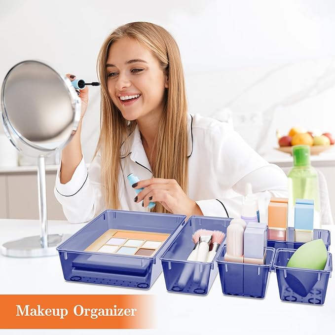 25 PCS Plastic Drawer Organizer Set, Dark Blue