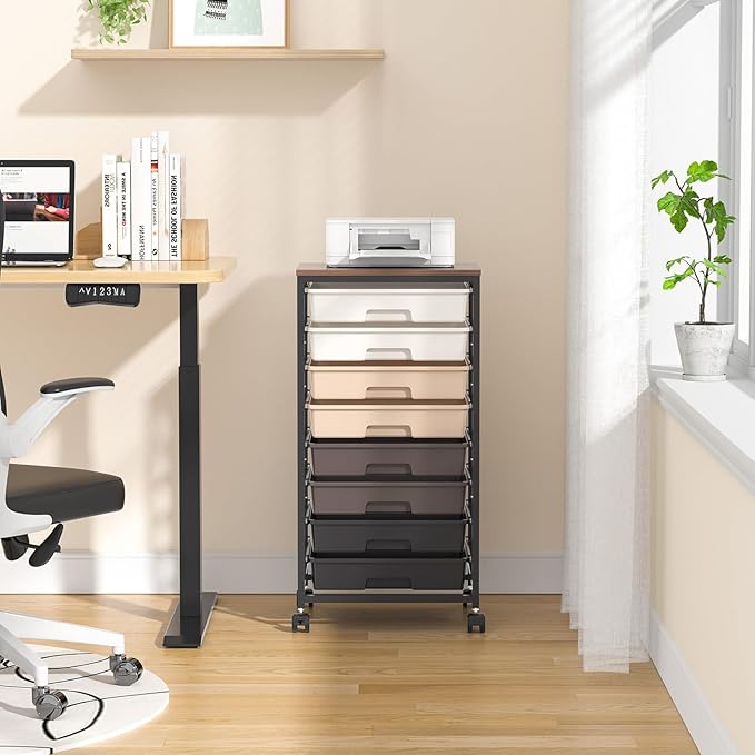SYKIARIOL Rolling Storage Cart with Drawers, Rolling Drawer Cart and Wooden Tabletop,Storage Drawer Cart for Living Room,Classroom,Bedroom,Bathroom,Dorm,Office,Brown Gradient