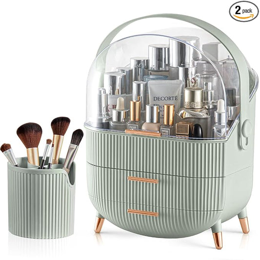 Makeup Organizer with 2 Drawers and Brush Storage Box