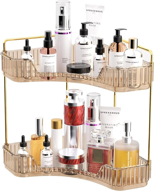 2 Tier Makeup Organizer, Large Capacity Bathroom Counter Organizer, Amber