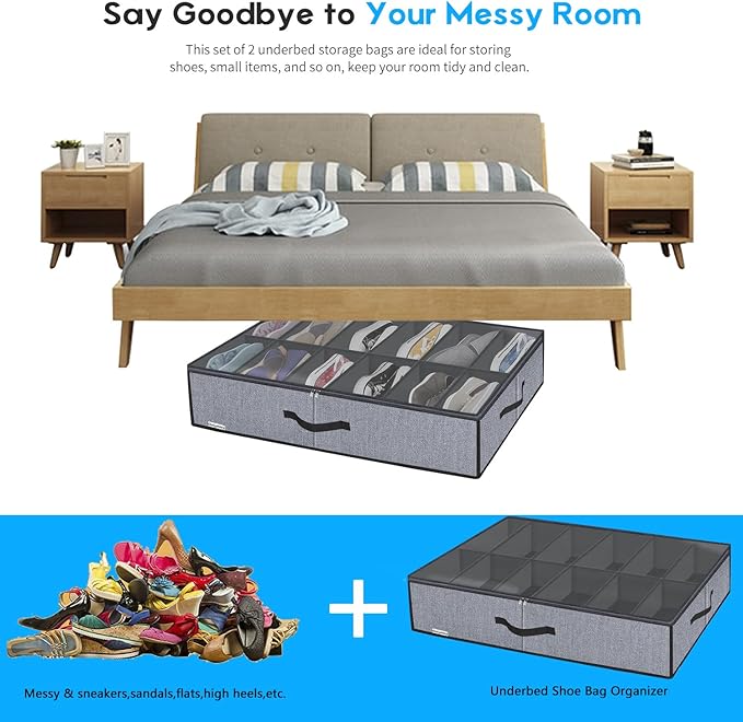 Large Under Bed Shoe Organizer (6 to 12 Pairs x 2)