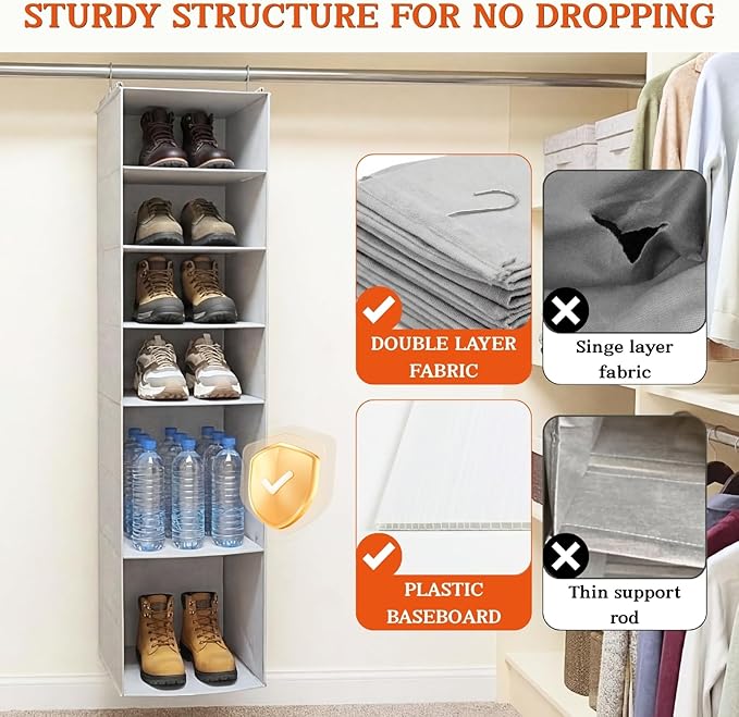 Ofiray-home Deep Pocket Hanging Closet Organizer, 8 Tier Hanging Shoe Organizer for Closet, Adjustable Closet Organizers and Storage for Sweaters, Shoes, Hoodies & Blankets, Heavy Duty Hanging Shelves
