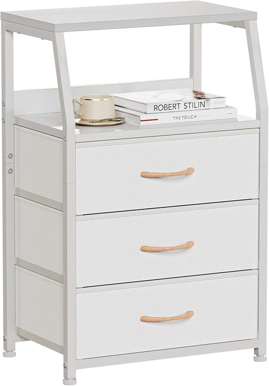 White Nightstand with 3 Drawers and 2-Tier Shelf