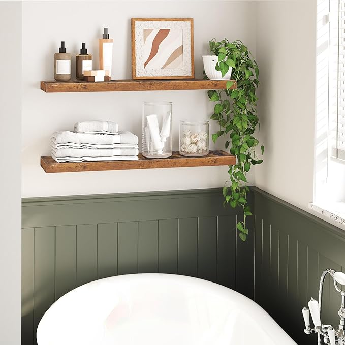Floating Shelves for Wall, Wall Mounted Shelf Set of 2, Rustic Brown BF80BJP201