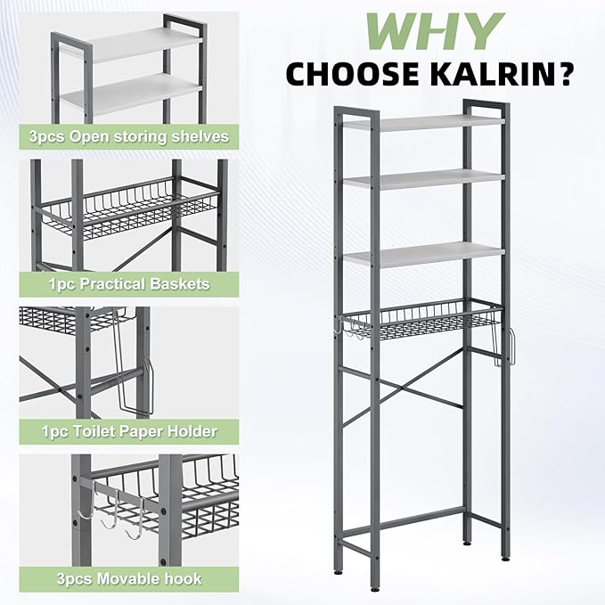 Over-The-Toilet Storage Rack, Gray- White