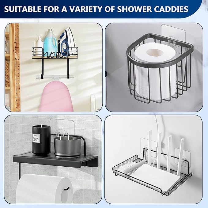 FGSAEOR 14 Pack Shower Caddy Adhesive Replacement, Waterproof Strong Hooks for Shower Caddy, No Drilling Bathroom Storage Shelves, Soap Holder, and Kitchen Racks