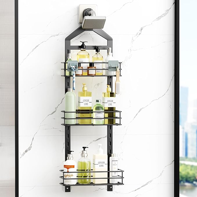 Adjustable Anti-slip Shower Caddy over Head, Black