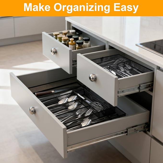 2 Pcs Utensil Drawer Silverware Organizer, Black