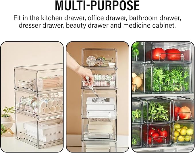 Clear Plastic Storage Drawer Organizer Bins
