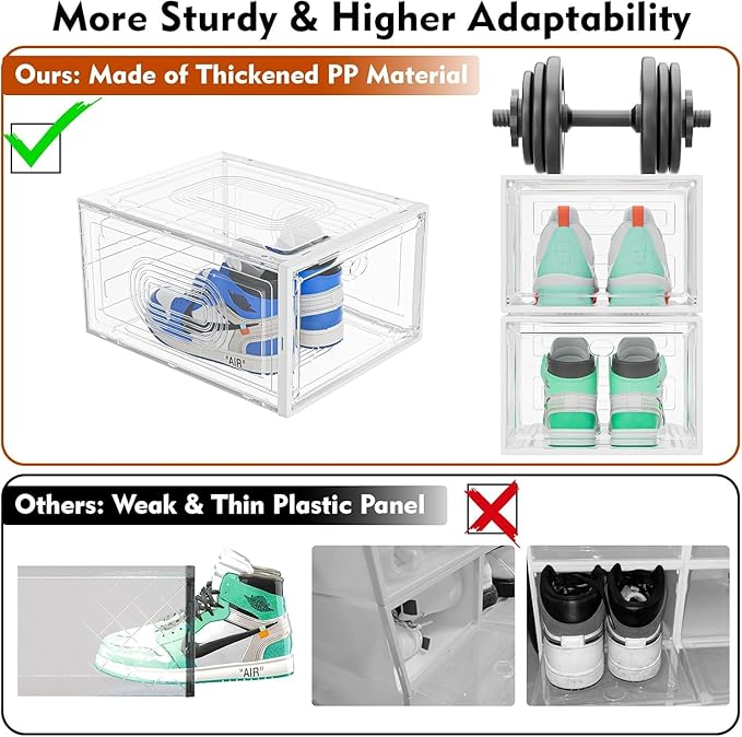 caktraie 10 Pack Thicken Shoe Organizer Stackable,Upgraded Sturdy Shoe Storage Box with Magnetic Door,Shoe Containers For Sneaker Display,Hat Organizer,White