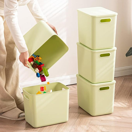 5 pack large plastic White storage bins with Lids, Light Green, 5L