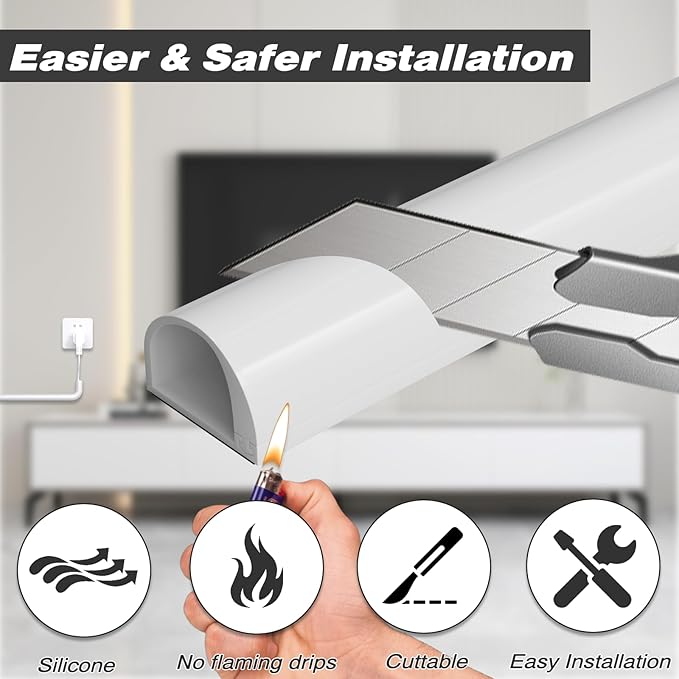 39" Silicone Cord Hider for Wall Mount TV,Self-Adhesive Cable Hider for 1 Cord(1/4" Diameter),Cable Management Under Desk,Cord Organizer,Cable Raceway Home & Office Trim,Cord Concealer Channel,White