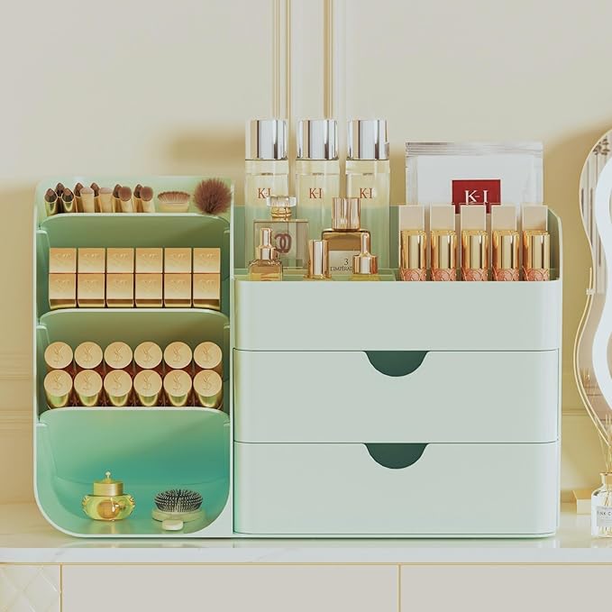 Makeup Organizer with Drawers, All Green