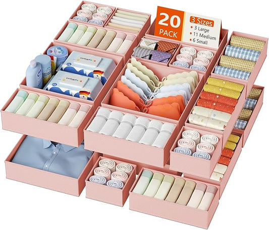 Drawer Organizer Clothes, 20 Pack Dresser Organizer, Pink