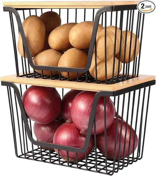2 Pack Onion and Potato Storage Bins, Stackable Pantry Organizers Storage