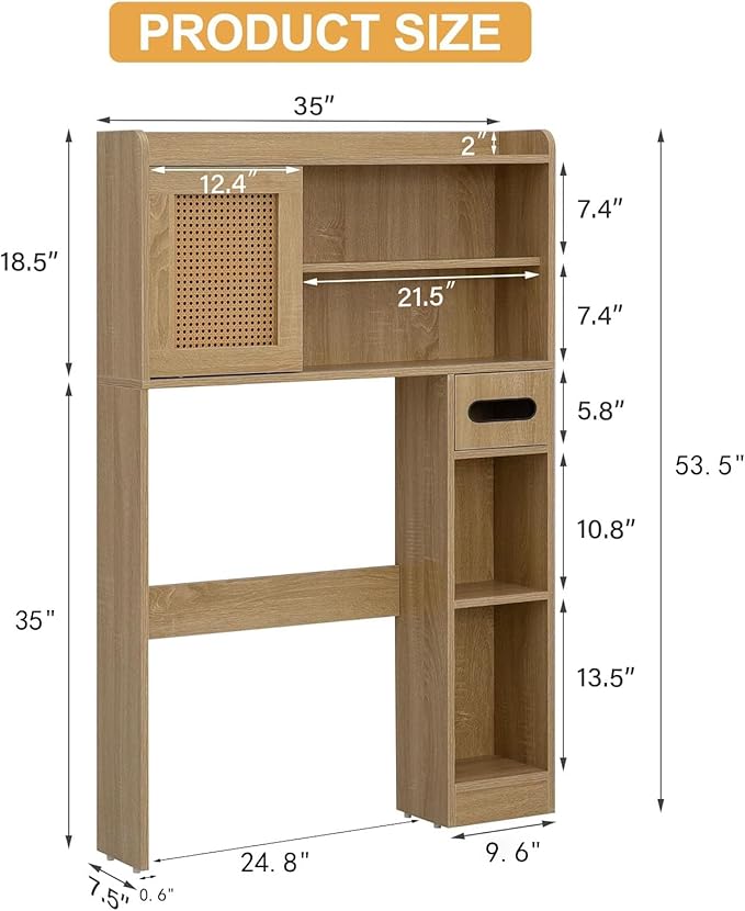 6Tier Over The Toilet Storage Cabinet, Burlywood
