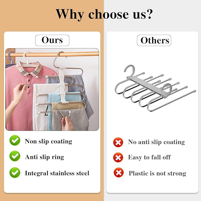 Pants Hangers 2 Pack Space Saving Metal Closet Organizer, Clothes Pants Hangers